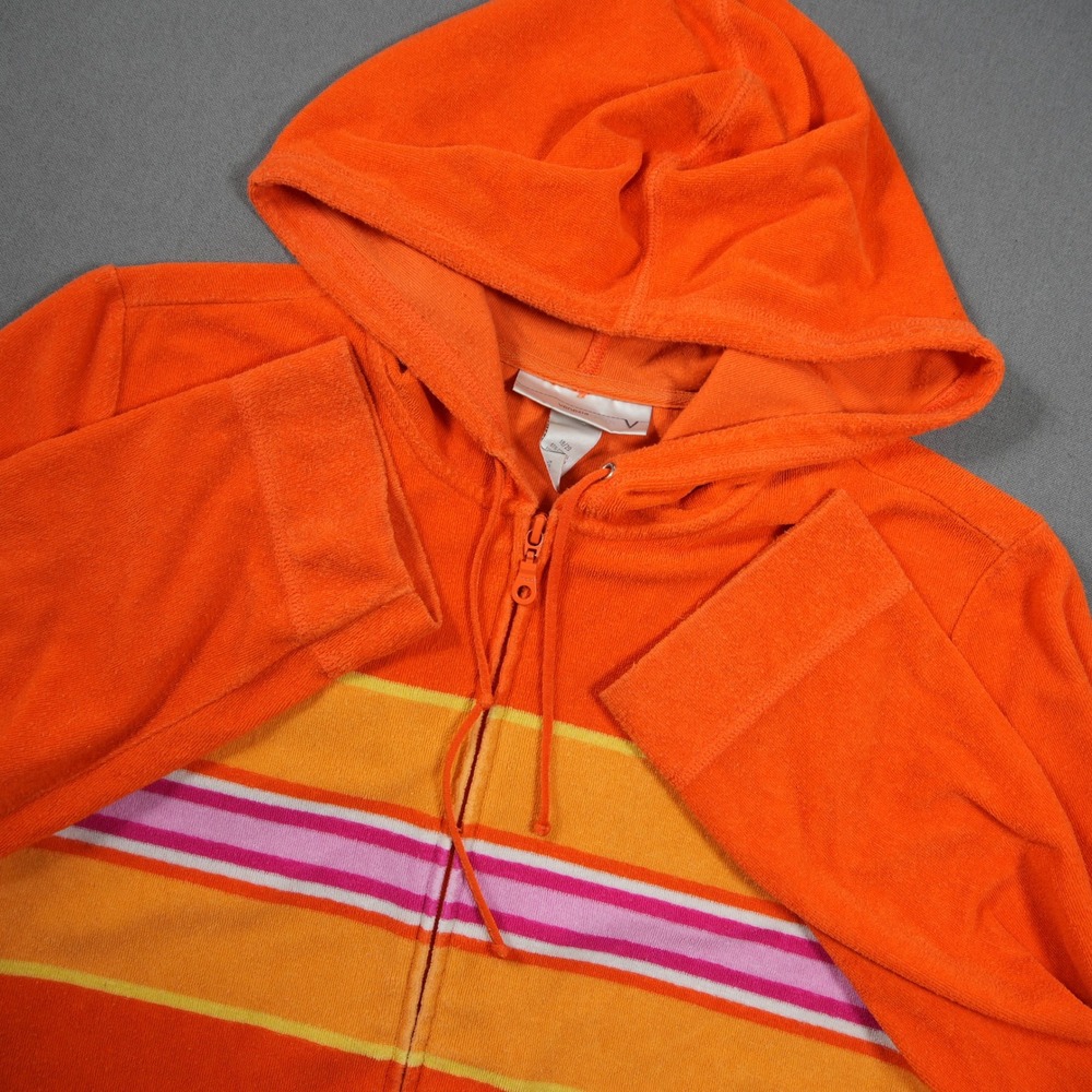 Venezia Sport Terry Cloth Striped Full Zip Women Hoodie 18/20 Retrro Gym Y2K